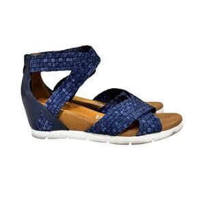 Bernie Mev New York Navy Woven Ankle Strap Wedge Sandals Shoes Women’s 39 US 8